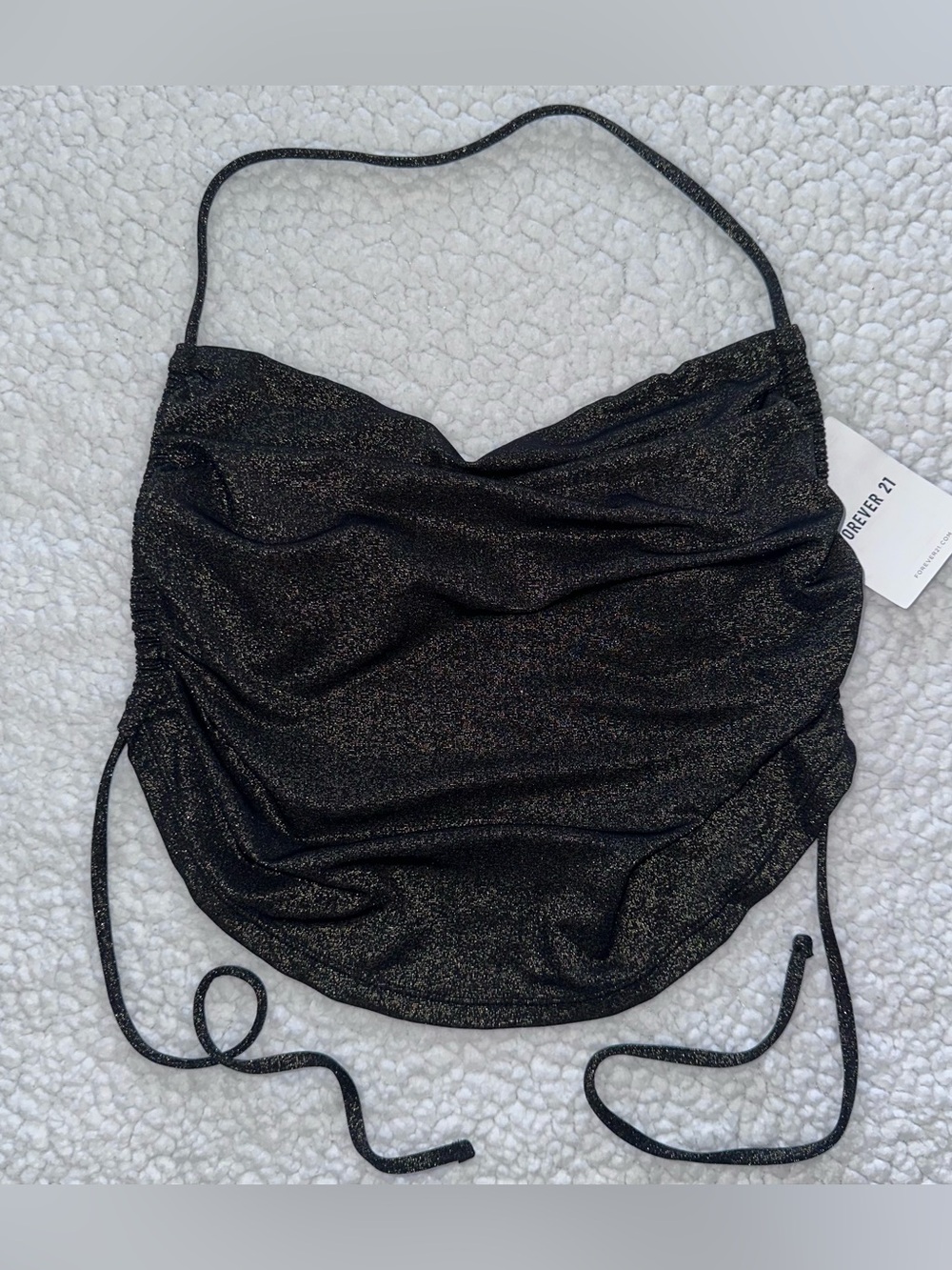 Forever 21 Black Gold Metallic Cowl Halter Crop Top Strappy Padded Inserts S